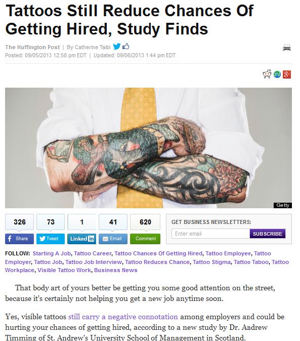 tattoos still reduce chances of getting hired